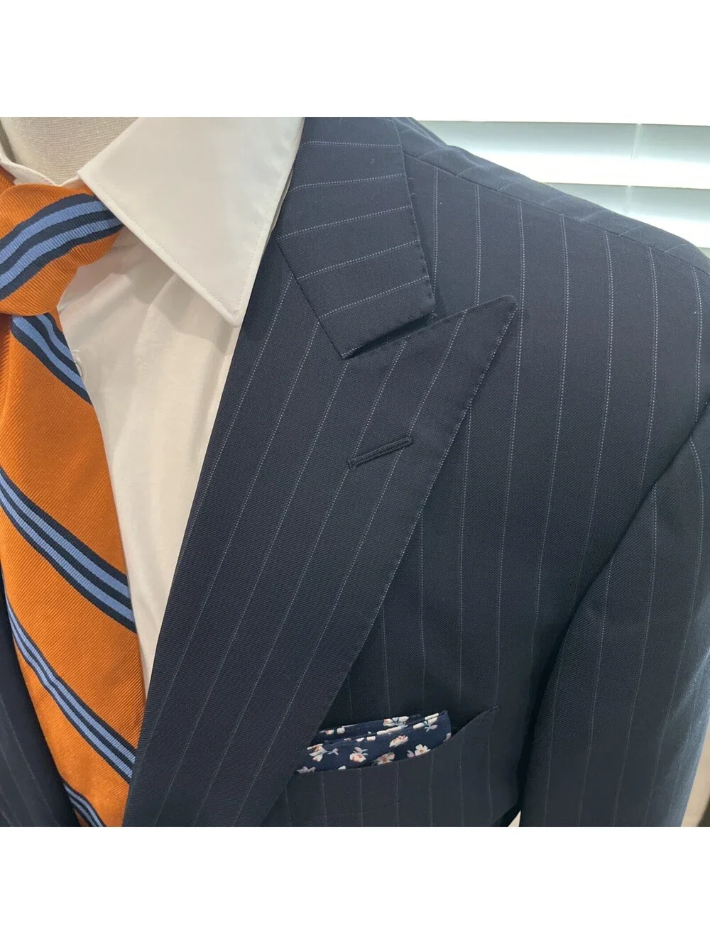 ERMENEGILDO ZEGNA MENS SUIT JACKET BLAZER 44R BLUE WITH PINSTRIPES WOOL SILK
